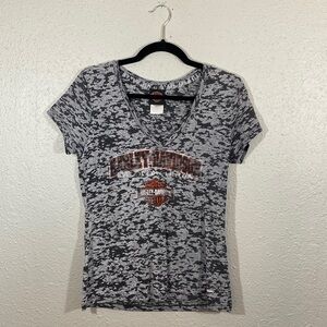 Harley-Davidson V-neck Gray Burnout Screen Print T-shirt size L